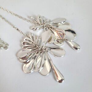 RLM Studio Silver Tone Dangle Drop Long Necklace, Wrap Style, Modern Sculptural